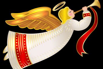 grafika sylwetka anioła grającego na trąbce