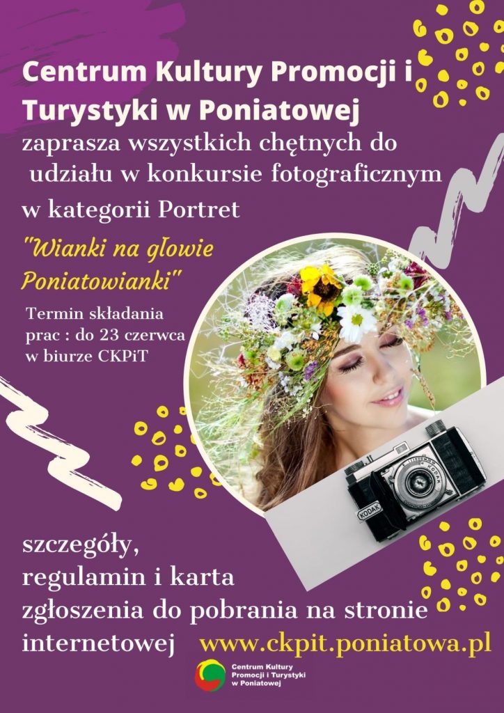plakat zaproszenie do konkursu wianki na głowie poniatowianki zdjęcie kobiety w wianku